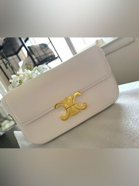 C T T shoulder bag Elegant White Clutch with Gold Accent luxury leather bag